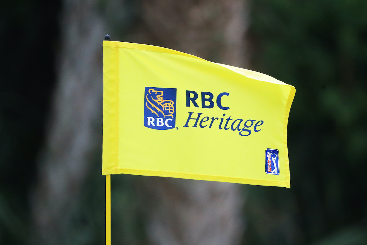 An RBC Heritage flag is shown during a practice round.