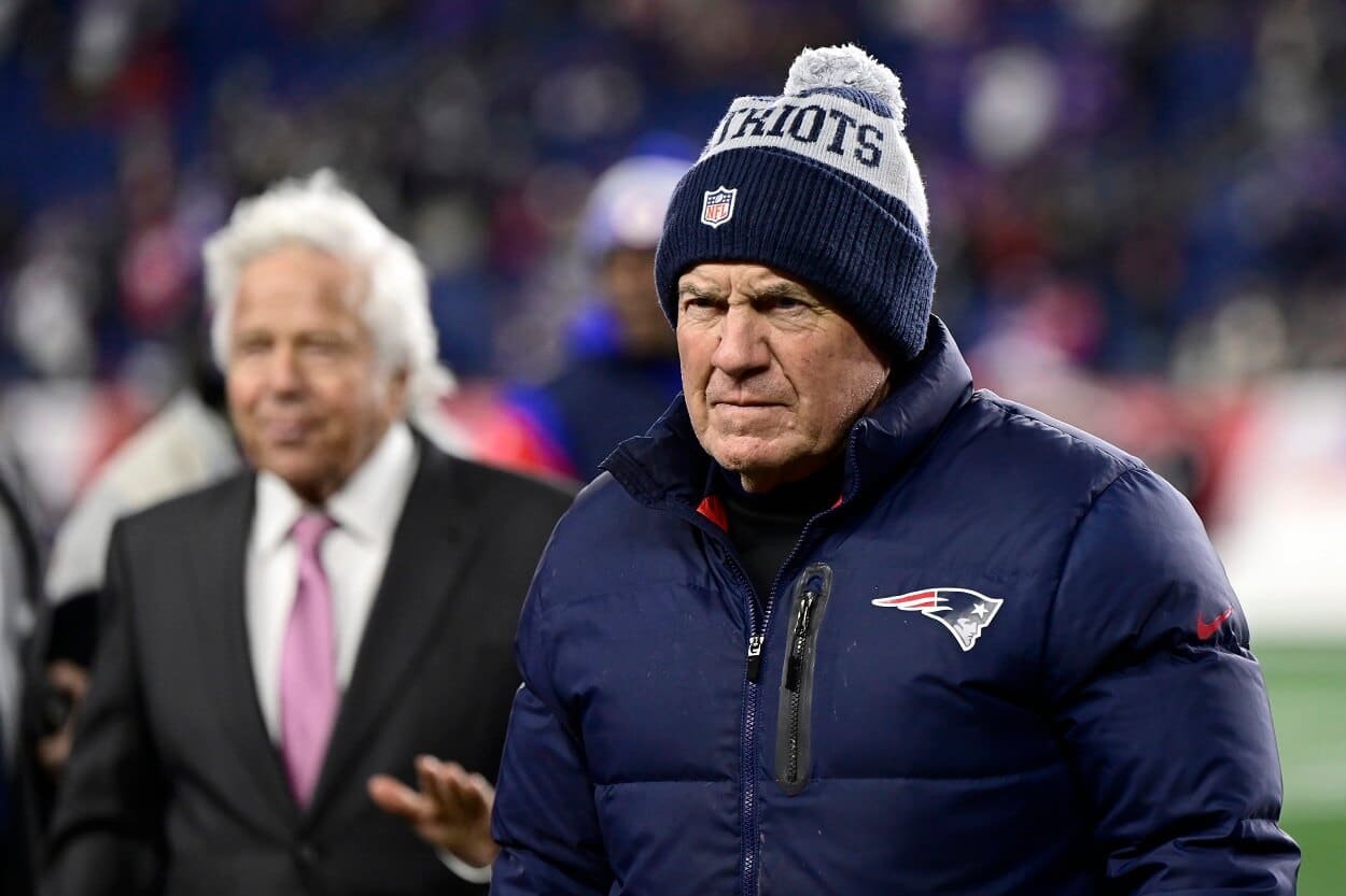 Robert Kraft and Bill Belichick ahead of a Patriots-Bills matchup in December 2022