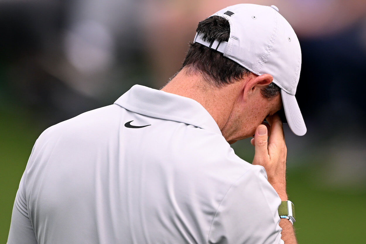 Rory McIlroy looks frustrated during the second round of the Masters.