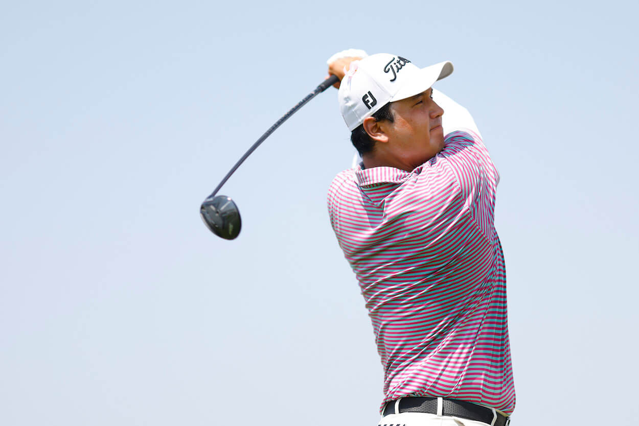 Sihwan Kim tees off during the LIV Golf event in Jeddah.