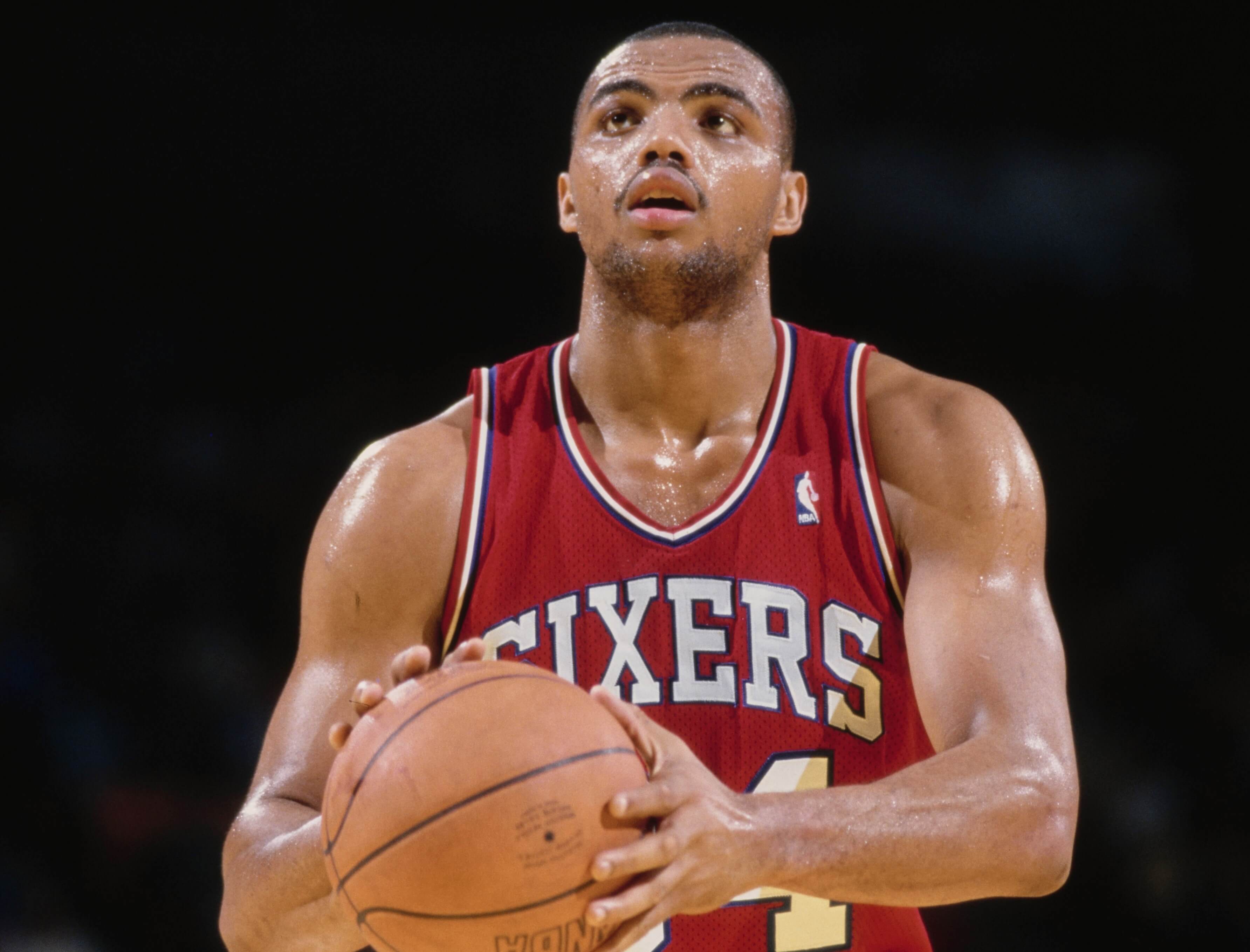 Charles Barkley of the Philadelphia 76ers prepares to take a free throw.