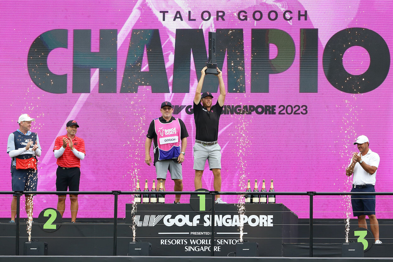 Talor Gooch celebrates his second LIV Golf win in a row.