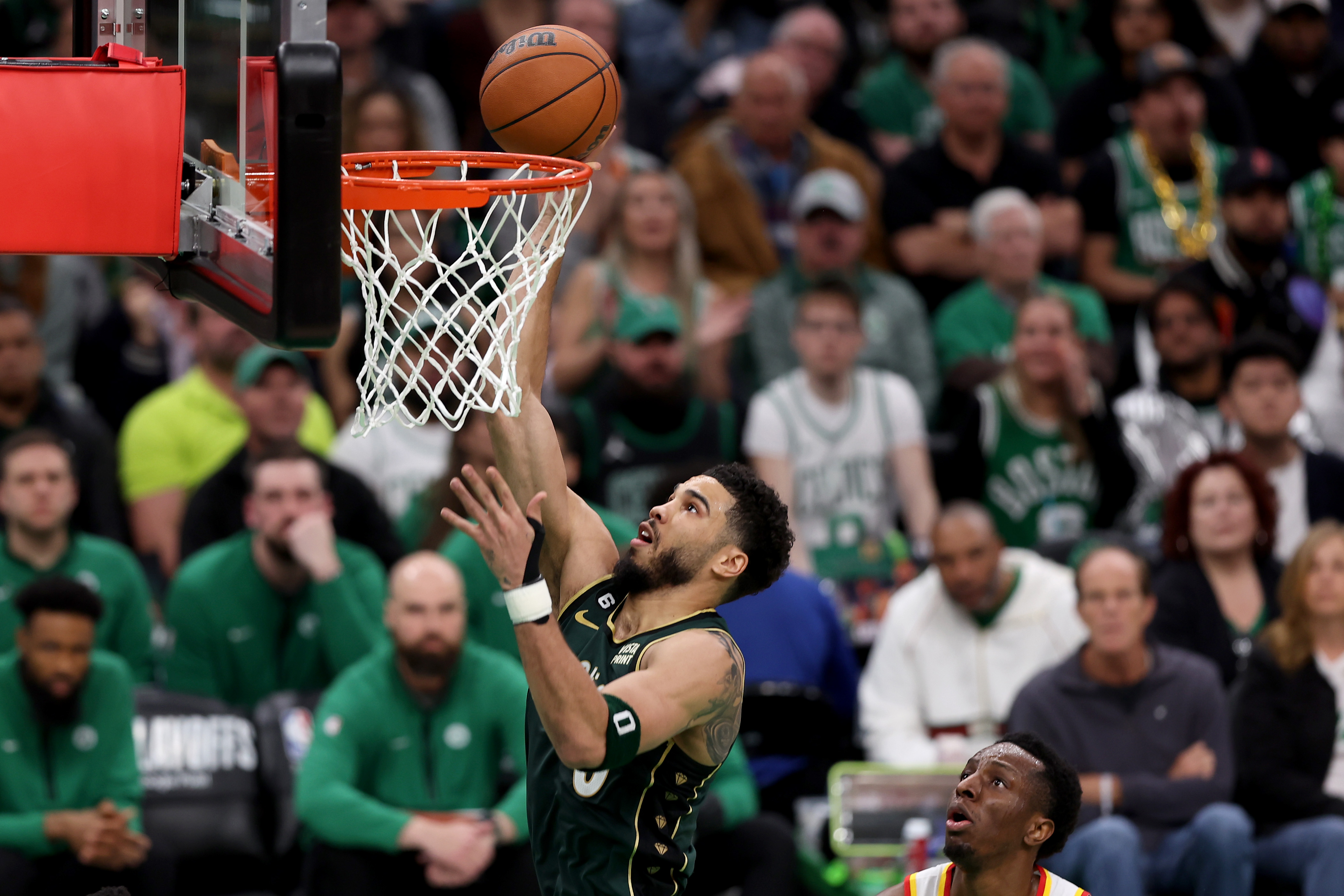 Jayson Tatum of the Boston Celtics shoots the ball against the Atlanta Hawks.