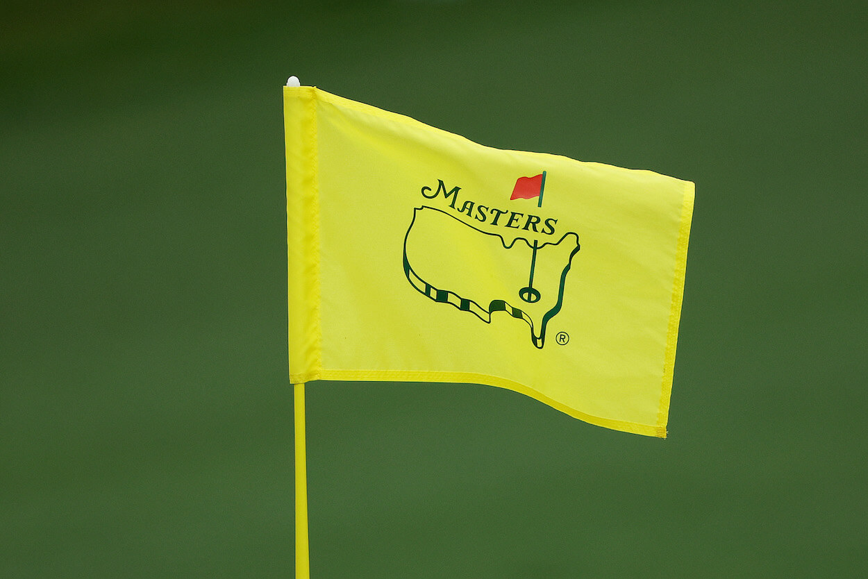 A Masters flag is shown during a practice round.