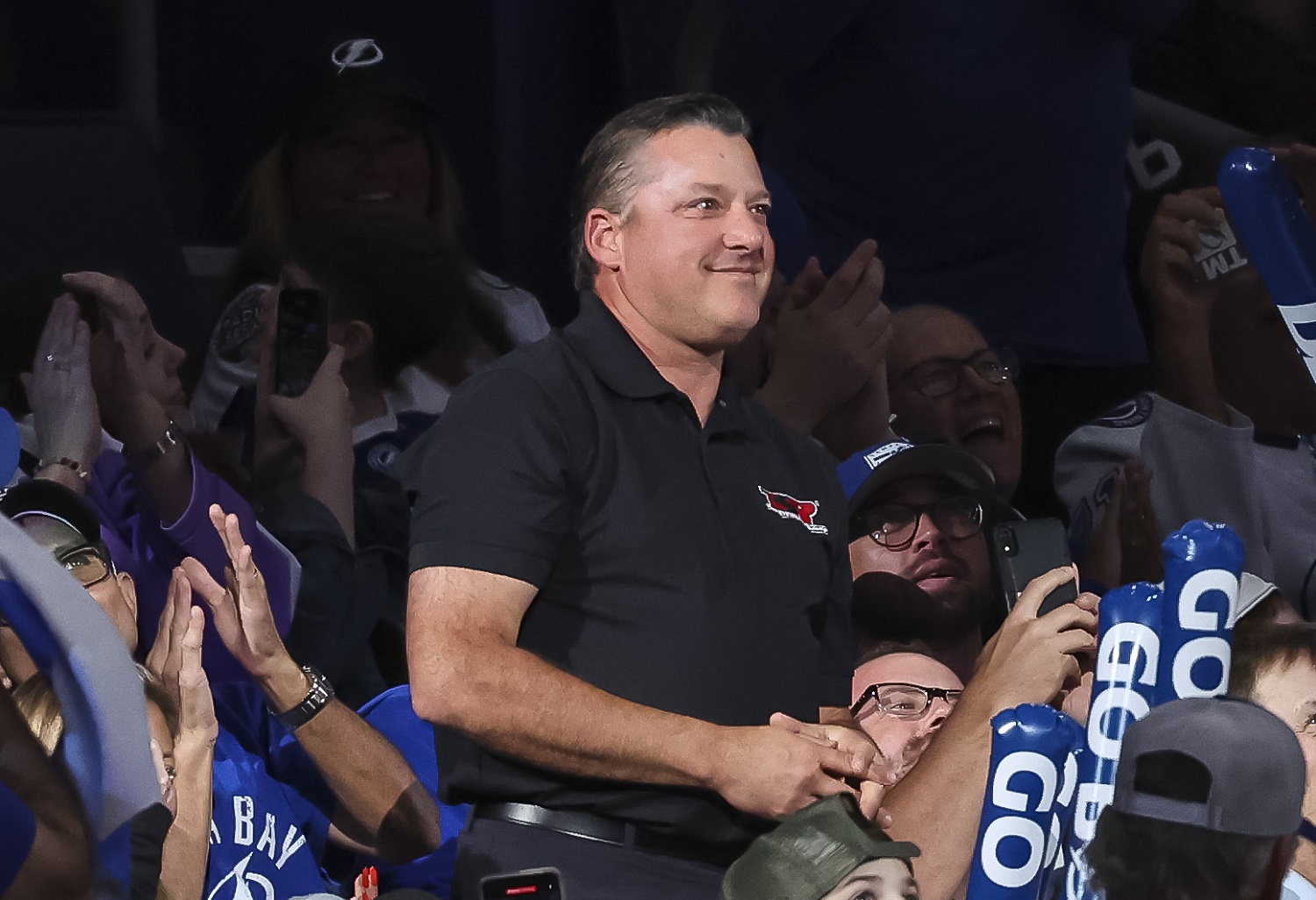 NASCAR Driver Tony Stewart makes an appearance at the game between the Tampa Bay Lightning against the Anaheim Ducks on Feb. 21, 2023 in Tampa, Florida. | Mark LoMoglio/NHLI via Getty Images