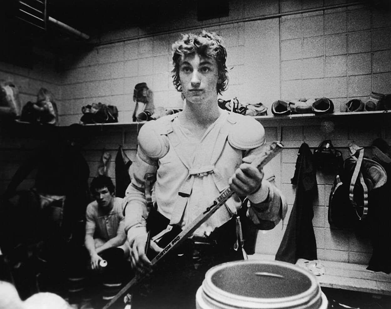 A young Wayne Gretzky in the locker room after his final World Hockey Association game.