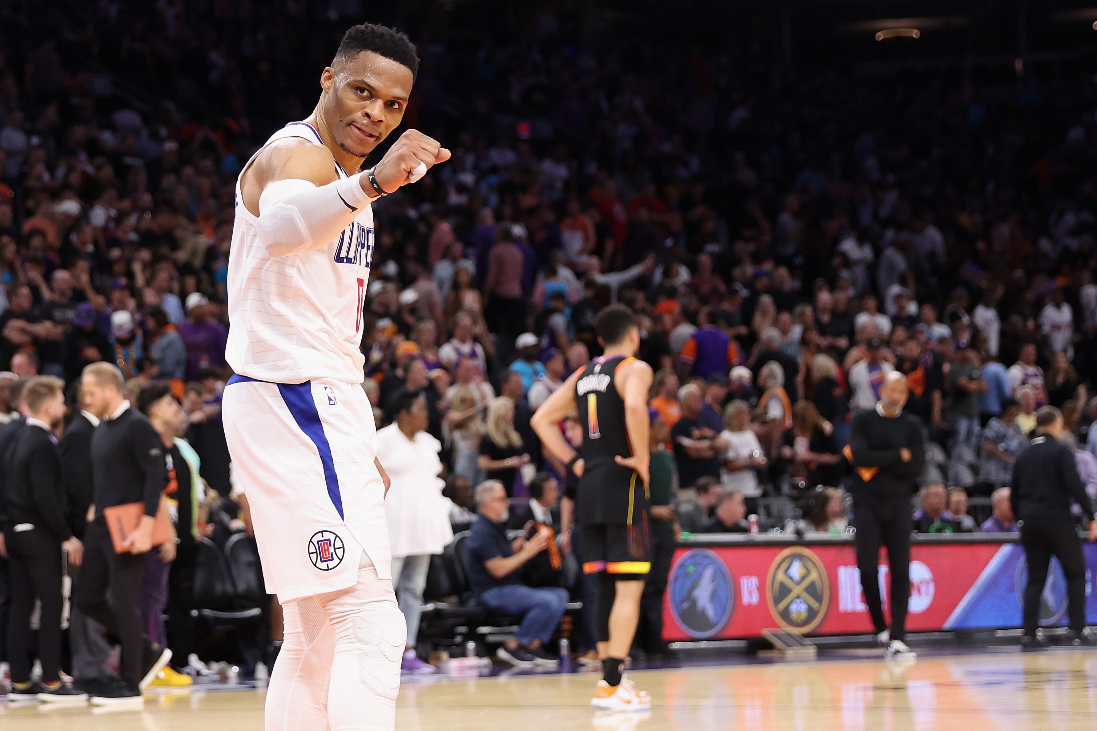 Russell Westbrook of the LA Clippers celebrates.