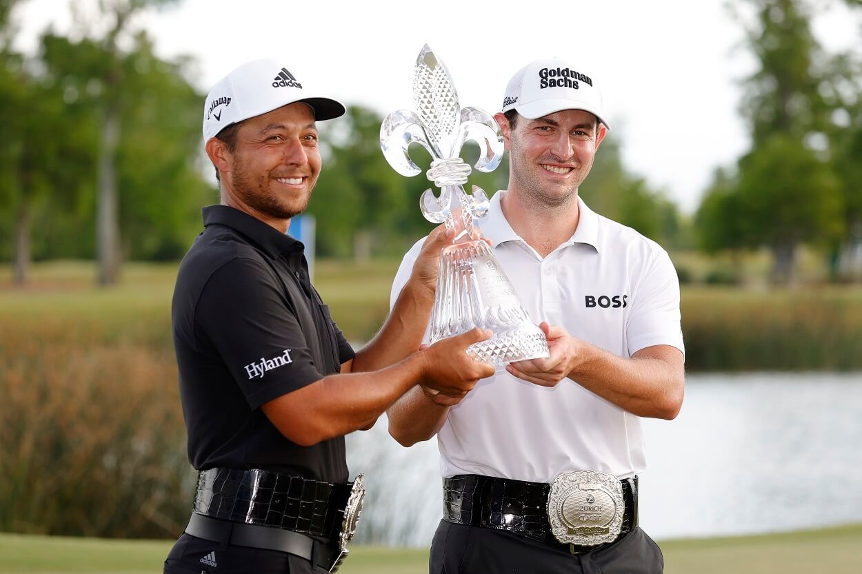Xander Schauffele and Patrick Cantlay celebrate their win at the 2022 Zurich Classic of New Orleans