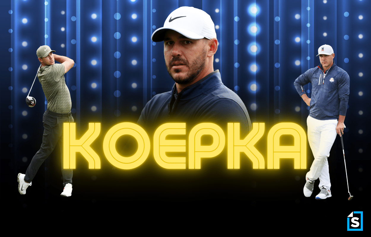 Brooks Koepka playing golf and representing Team USA at the Ryder Cup.