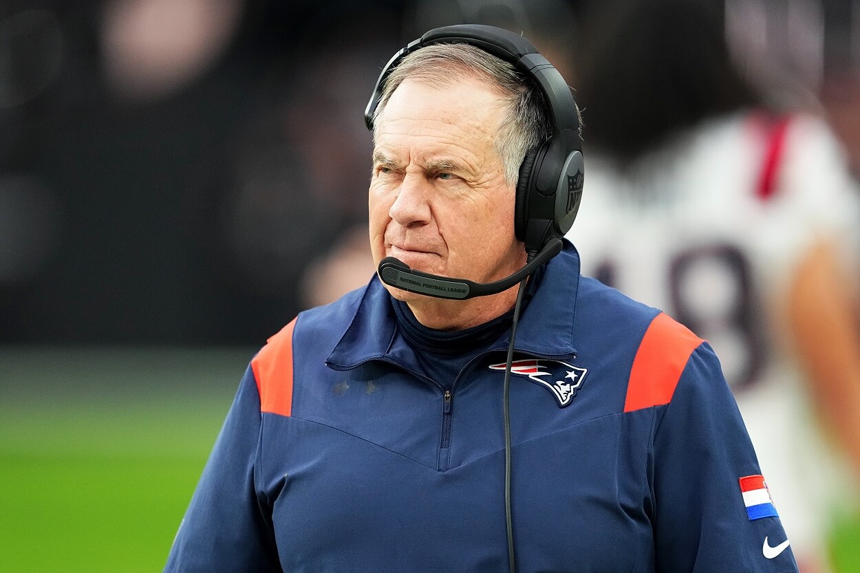 Bill Belichick during a Patriots-Raiders matchup in December 2022