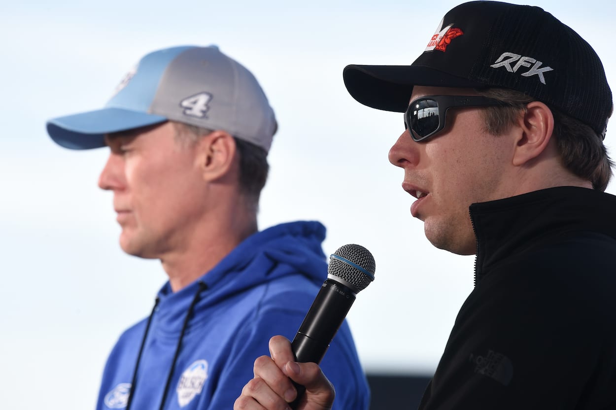 Brad Keselowski and Kevin Harvick talk to media