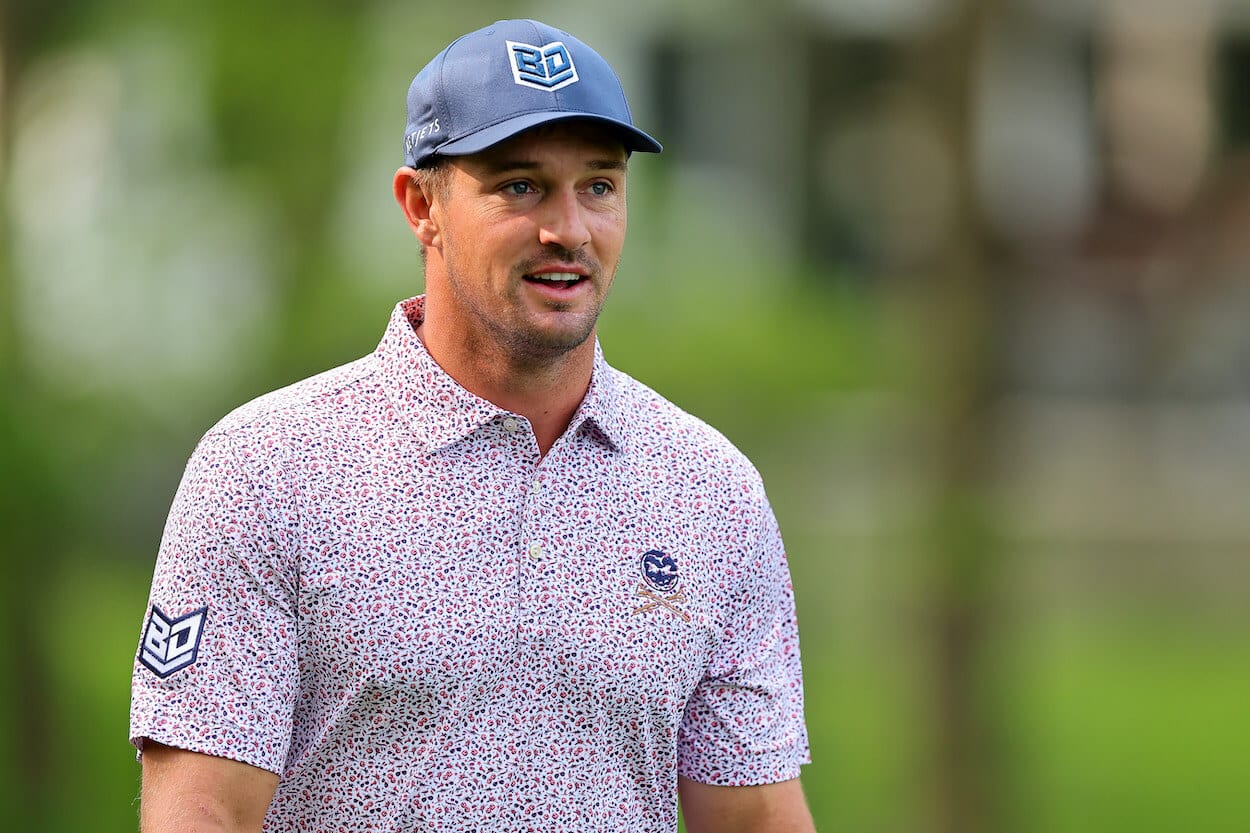 Bryson DeChambeau looks on at the PGA Championship.