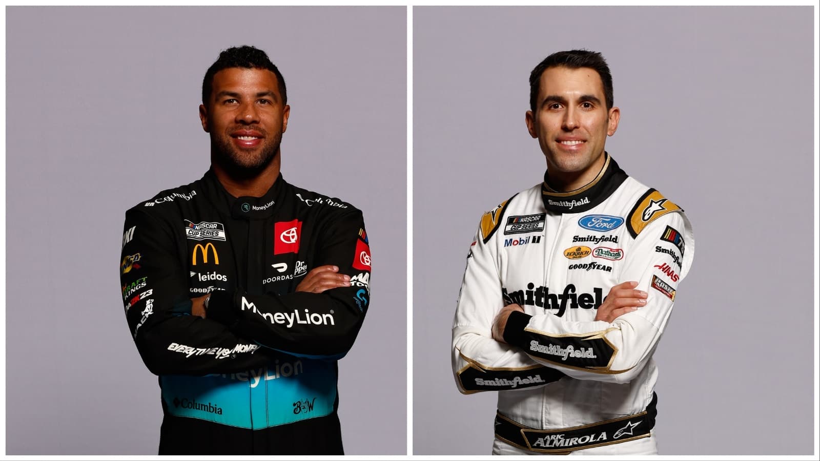 NASCAR Cup Series drivers Bubba Wallace of 23XI Racing and Aric Almirola of Stewart-Haas Racing.