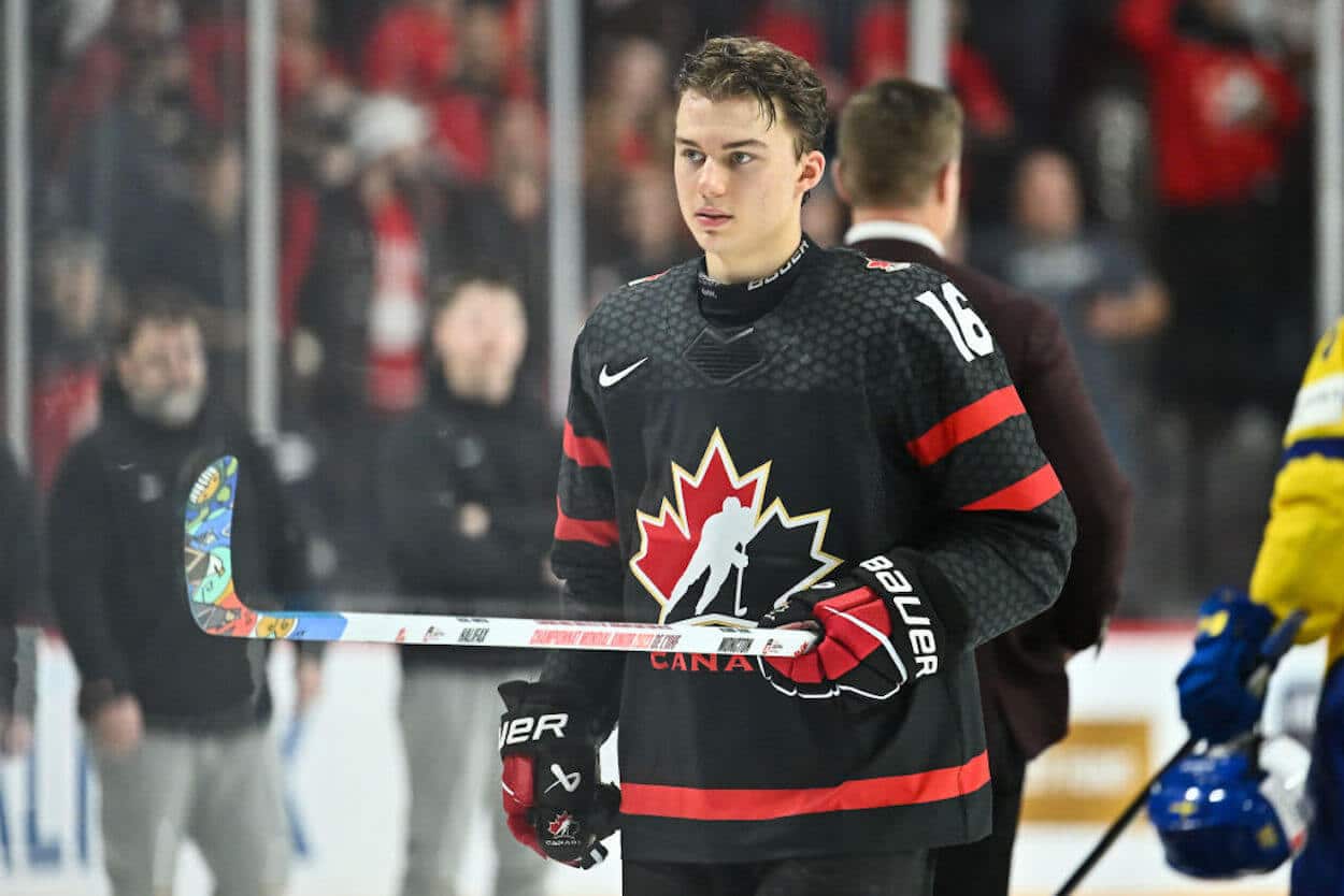 Connor Bedard on the ice during the 2023 World Junior Championships.