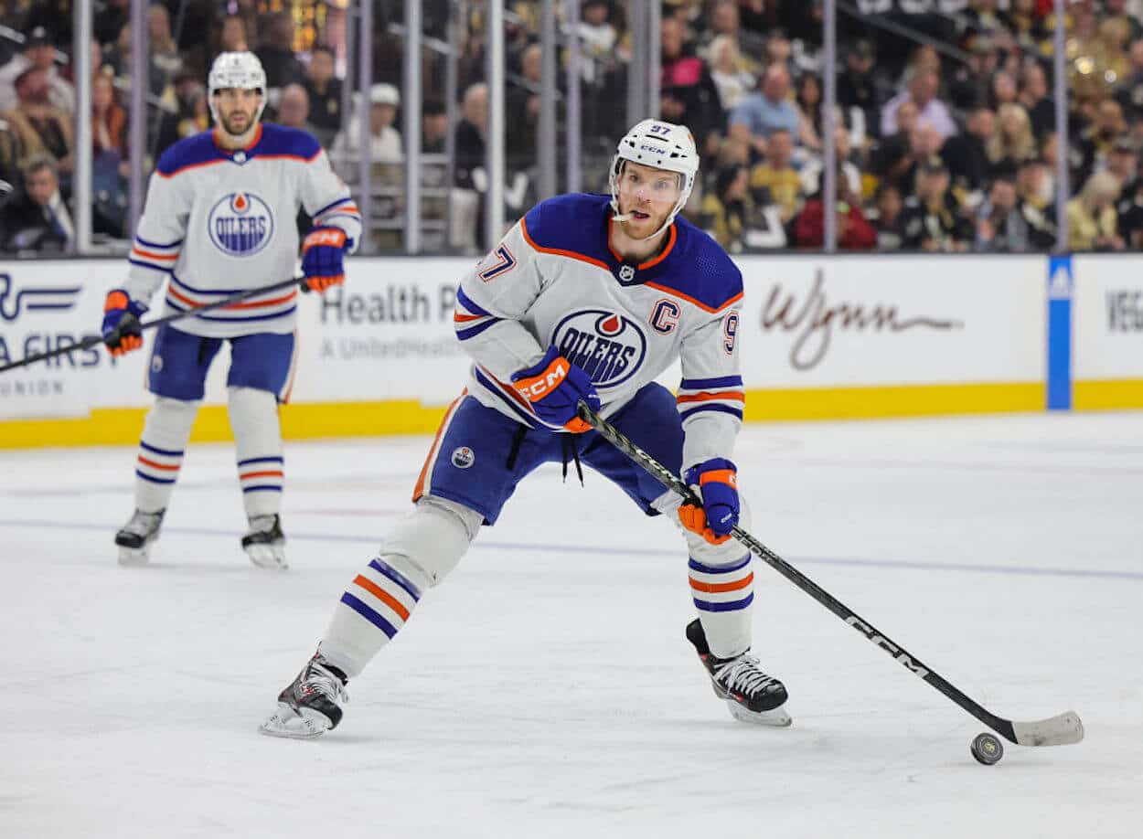 Connor McDavid on the ice during the 2023 NHL Playoffs.