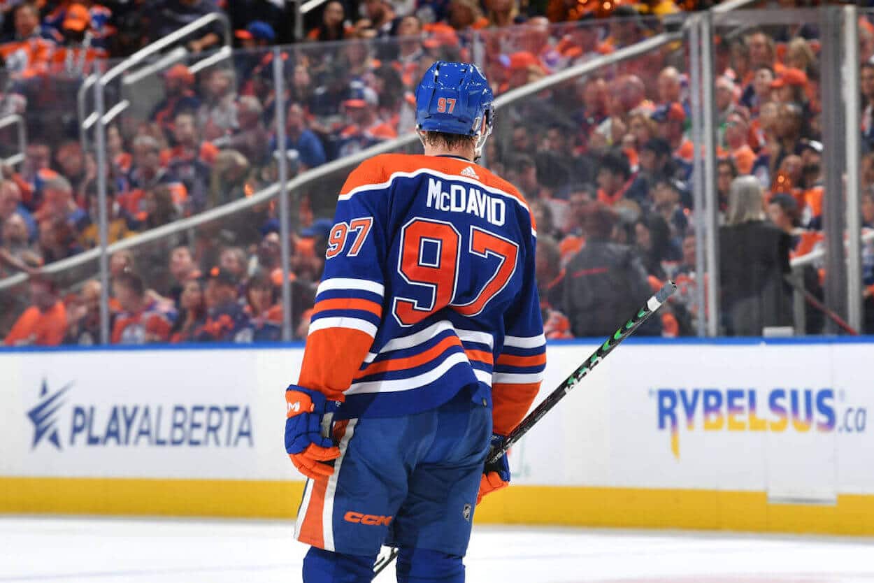 Connor McDavid on the ice during the Edmonton Oilers 2023 postseason.