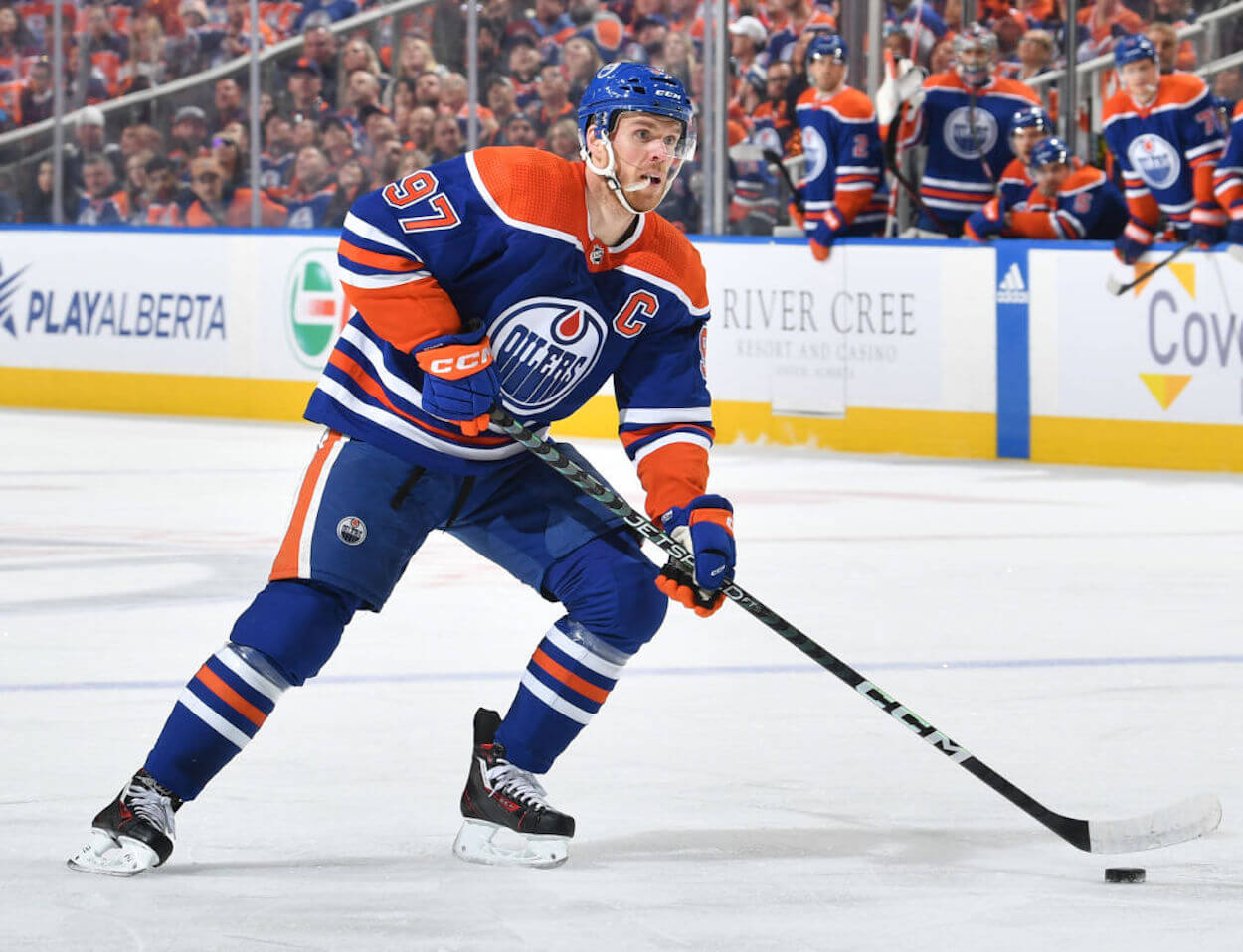 Connor McDavid on the ice for the Edmonton Oilers.