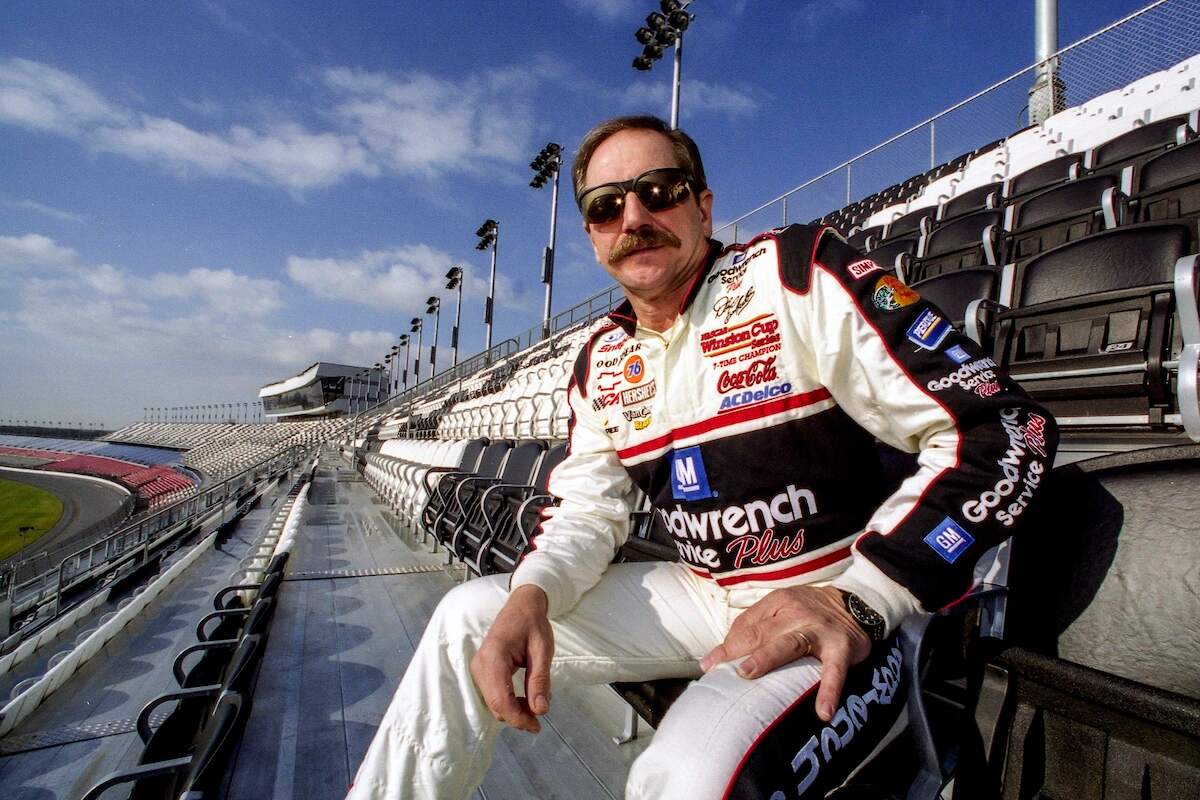 NASCAR driver Dale Earnhardt checks out the view from the newly completed Earnhardt Grandstand during winter testing, two weeks before the Daytona 500 in this file photo from February 2001