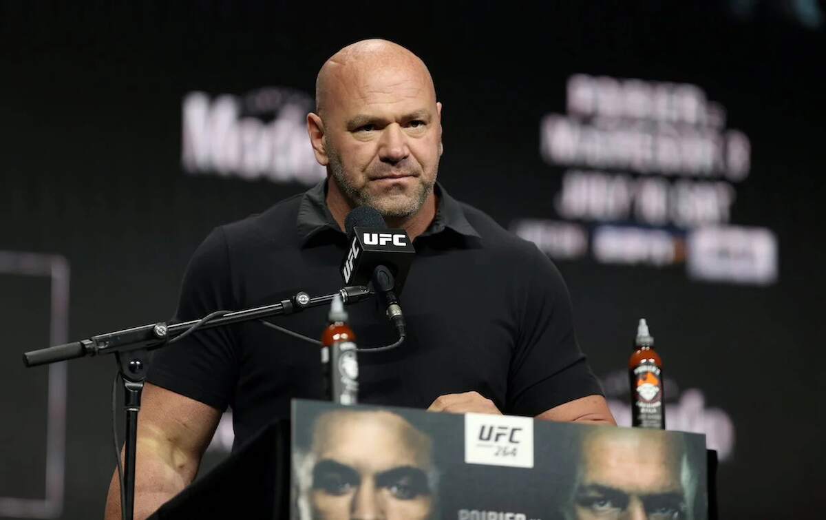 Dana White speaks to the media during a UFC promotional event