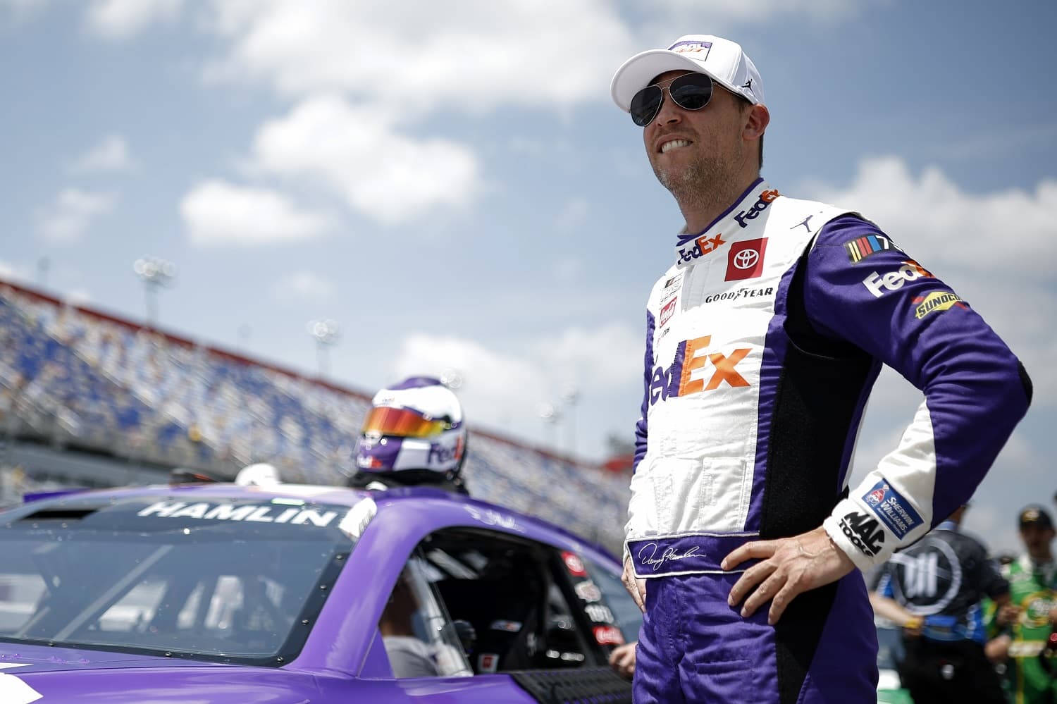 Denny Hamlin drives during qualifying for the NASCAR Cup Series Goodyear 400 at Darlington Raceway on May 13, 2023.