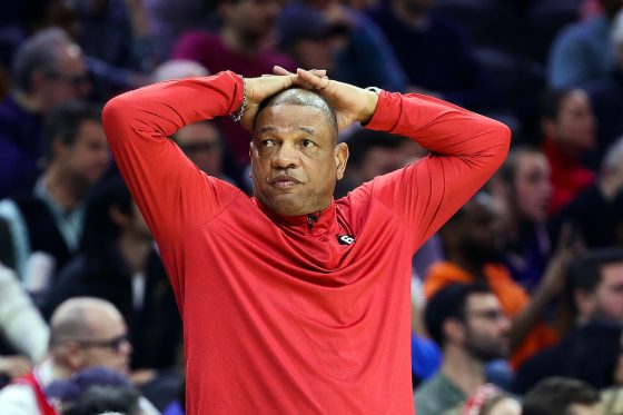 Doc Rivers reacts during a game.