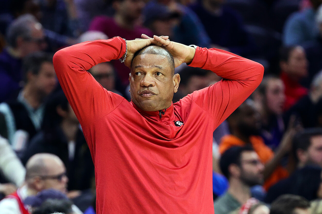 Doc Rivers reacts during a game.