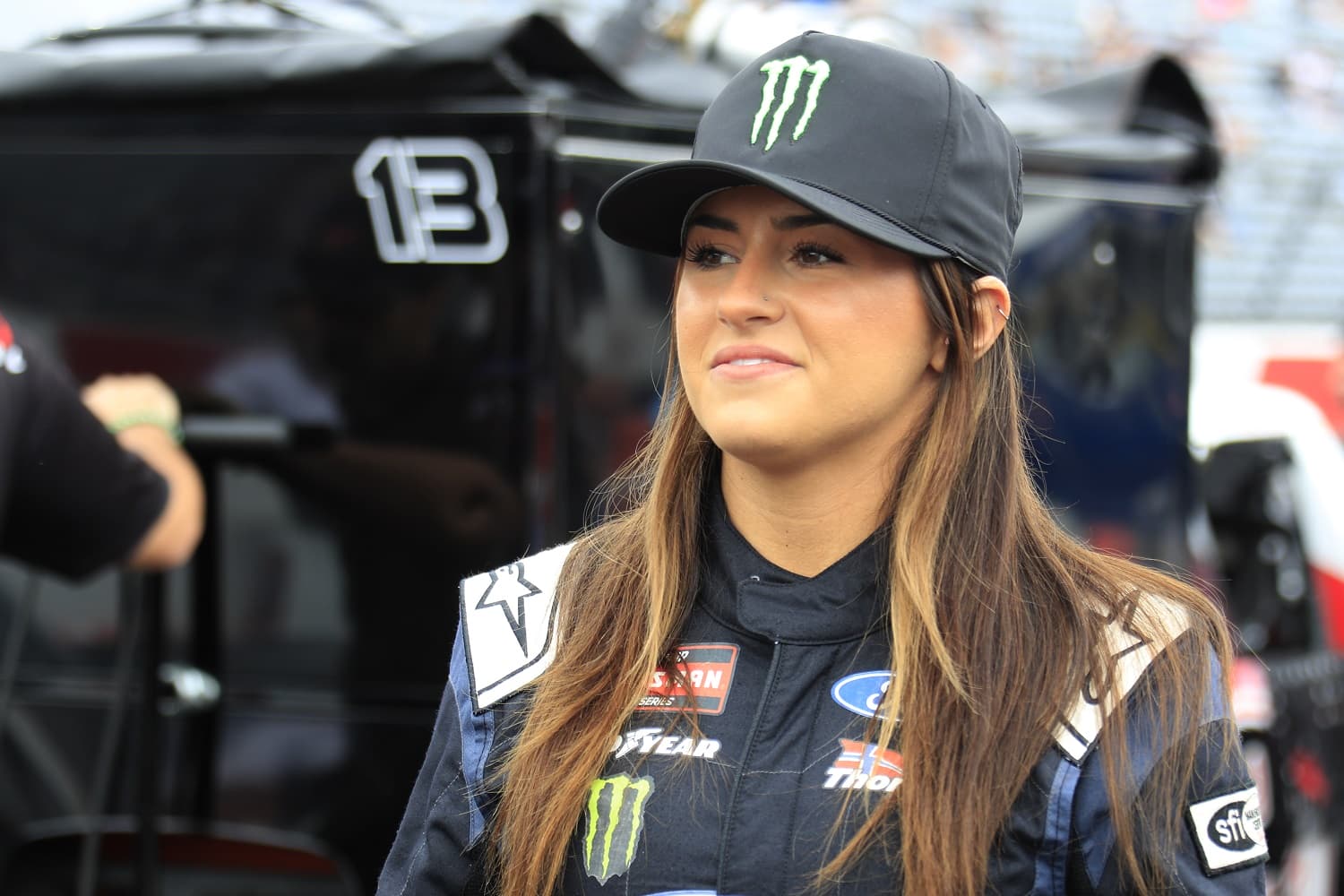 Hailie Deegan looks on prior to the NASCAR Craftsman Truck Series Tyson 250 on May 20, 2023 at North Wilkesboro Speedway.