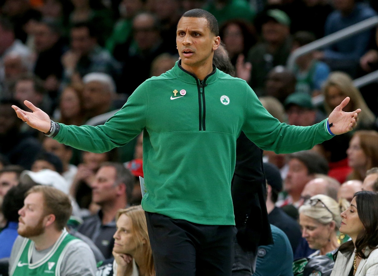 Boston Celtics head coach Joe Mazzulla during the first half of Game 1.