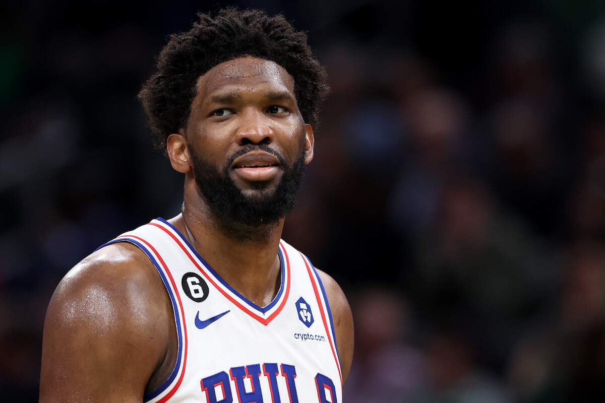 Joel Embiid of the Philadelphia 76ers smiles during the 2023 Eastern Conference Playoffs