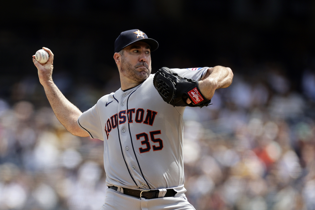 Justin Verlander throws a pitch for the Houston Astros