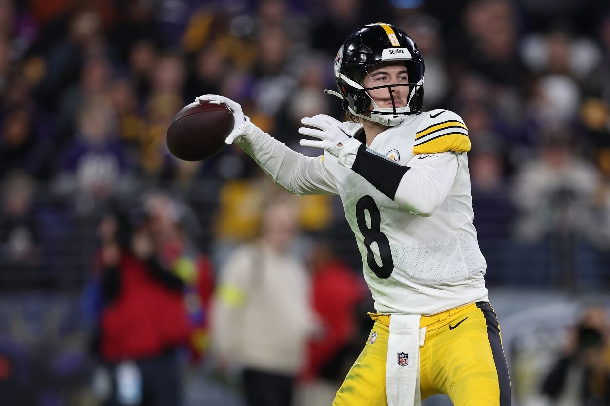 Quarterback Kenny Pickett #8 of the Pittsburgh Steelers throws a pass against the Baltimore Ravens at M&T Bank Stadium on January 1, 2023 in Baltimore, Maryland