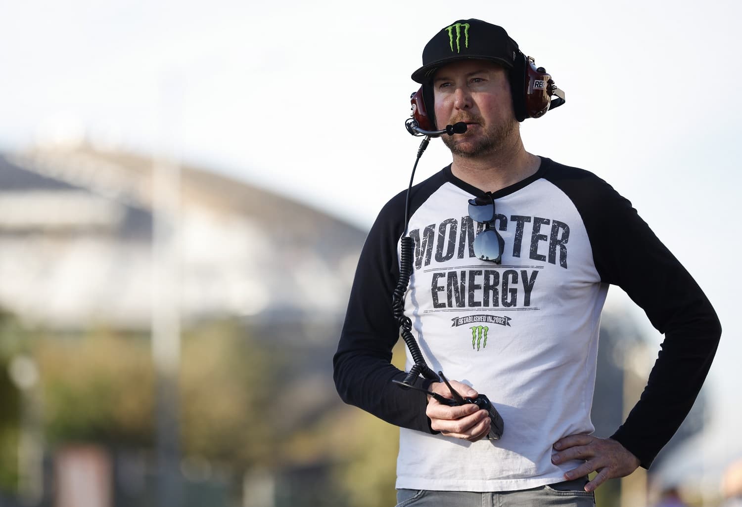 Kurt Busch looks on during practice for the NASCAR Clash at the Coliseum at Los Angeles Coliseum on Feb. 4, 2023.