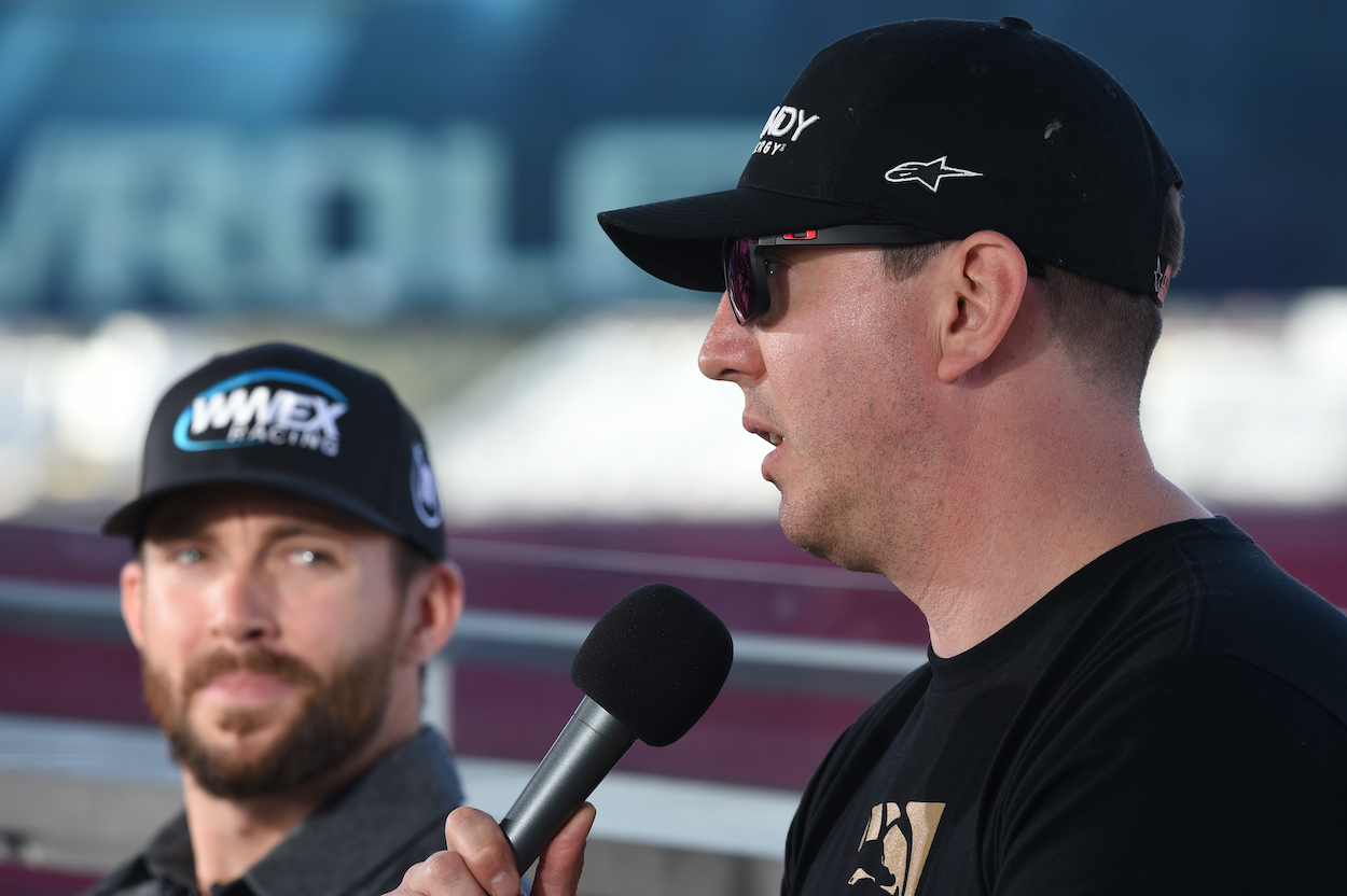 Kyle Busch and Ross Chastain during a press conference for the NASCAR Cup Series Busch Light Clash at The Coliseum on Feb. 4, 2023. | Chris Williams/Icon Sportswire via Getty Images