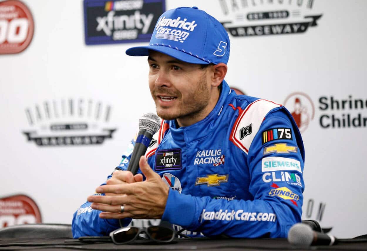 Kyle Larson during a press conference at Darlington.