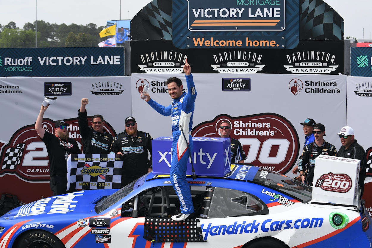 Kyle Larson celebrates