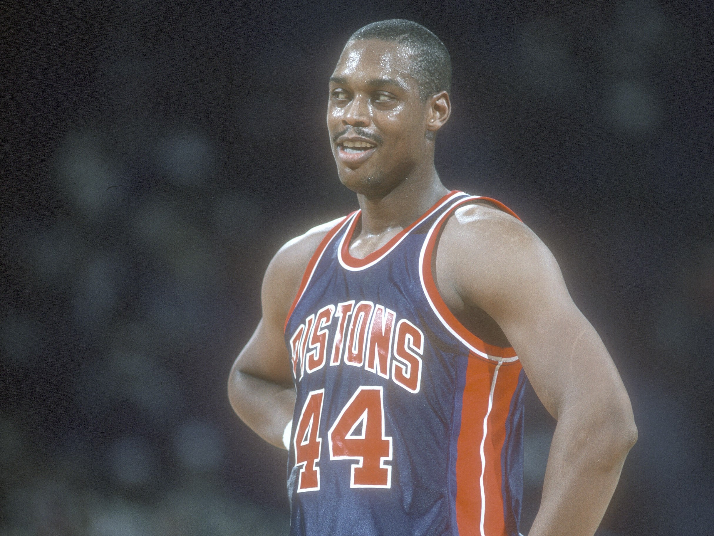 Rick Mahorn of the Detroit Pistons looks on against the Washington Bullets.