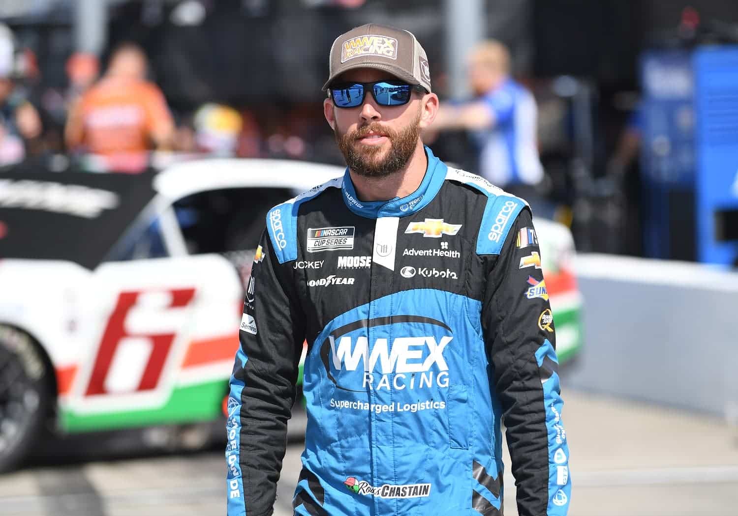 Ross Chastain looks on during practice for the running of the NASCAR Cup Series Goodyear 400 on May 13, 2023, at Darlington Raceway.