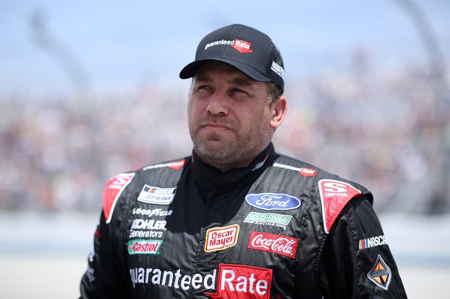 Ryan Newman walks the grid during the NASCAR Cup Series Drydene 400 at Dover International Speedway on May 16, 2021.