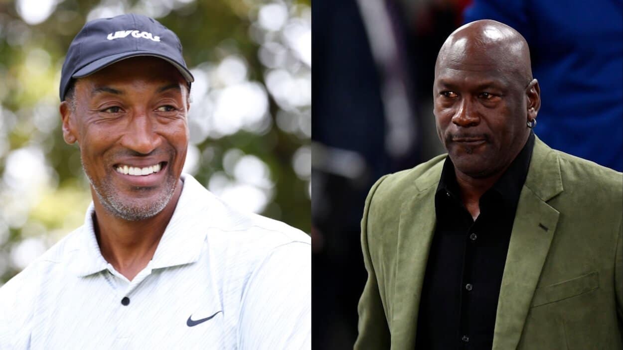 Scottie Pippen (L) and Michael Jordan (R).