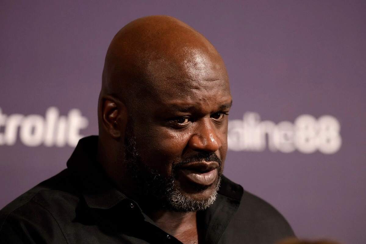 Shaquille O'Neal wears a black button-up shirt while attending Shaq’s Fun House presented by FTX at Shrine Auditorium in 2022