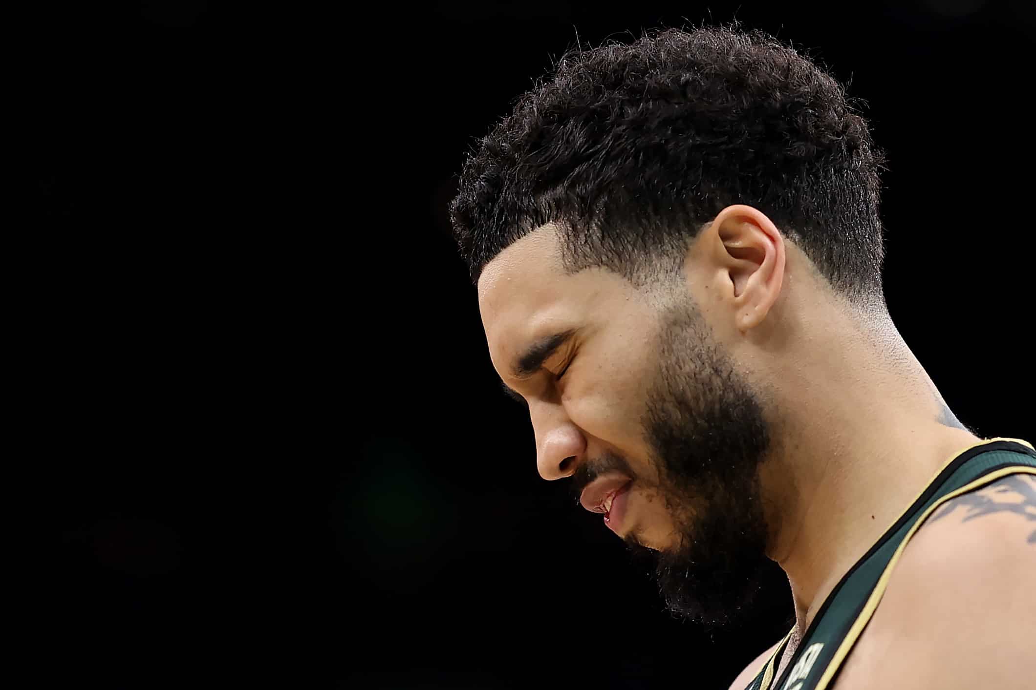 Jayson Tatum of the Boston Celtics reacts during the second half of Game 5.