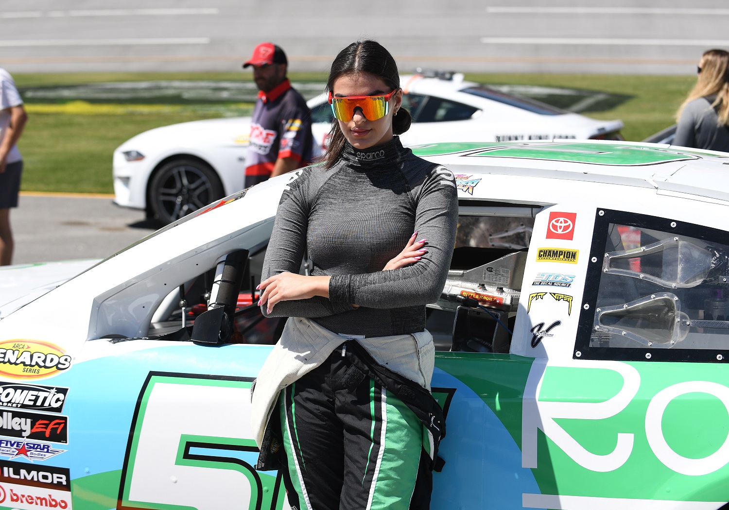 Toni Breidinger looks on before the running of the ARCA Menards Series General Tire 200 on April 22, 2023, at Talladega Superspeedway.