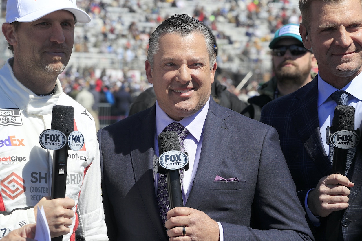 Tony Stewart with Denny Hamlin and Clint Bowyer at Atlanta.