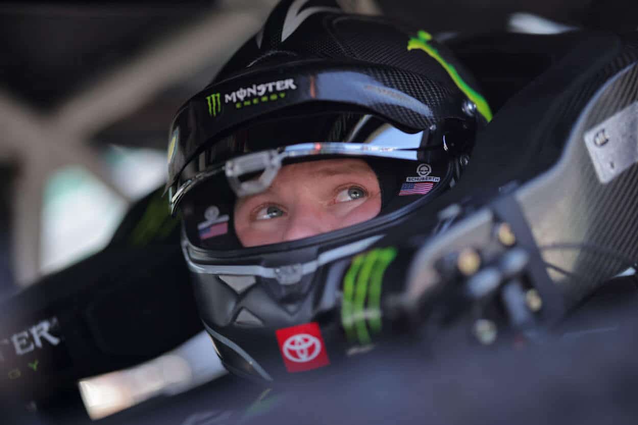 Ty Gibbs sits in his car at Kansas Speedway.