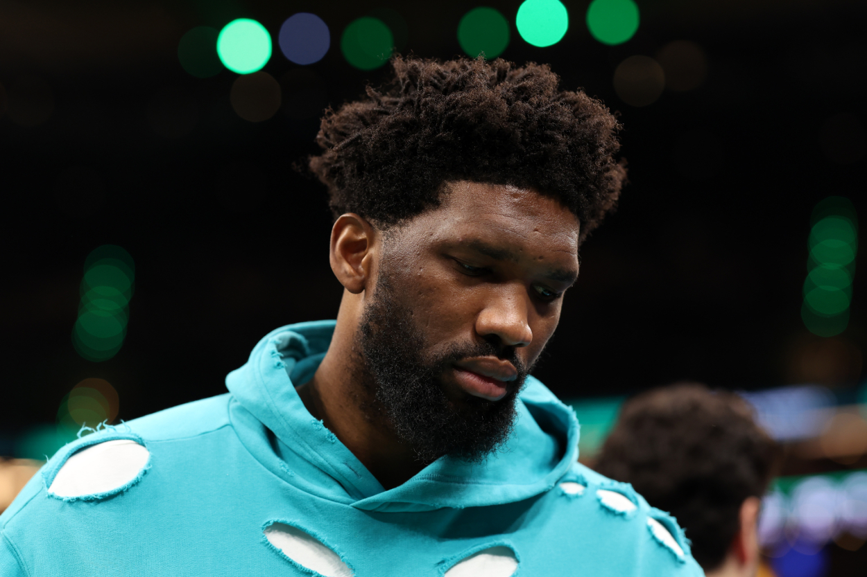 Joel Embiid of the Philadelphia 76ers looks on during the second half in Game 1 of the Eastern Conference Semifinals.