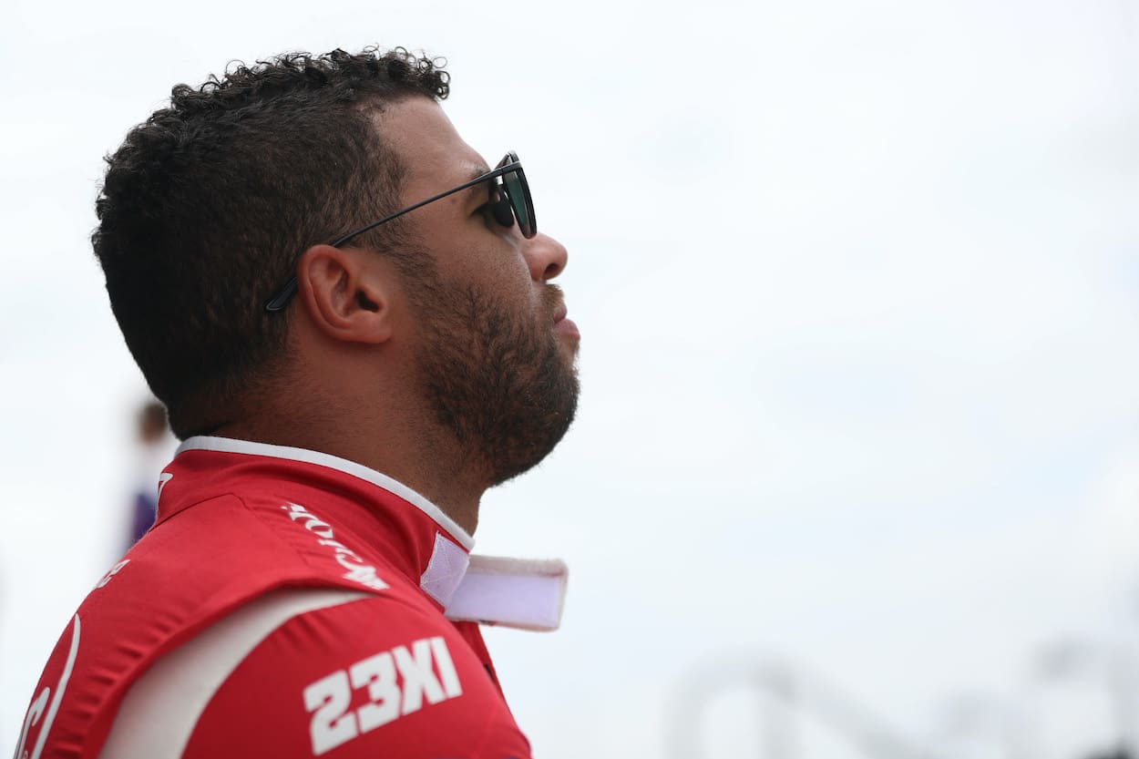 Bubba Wallace waits on grid.