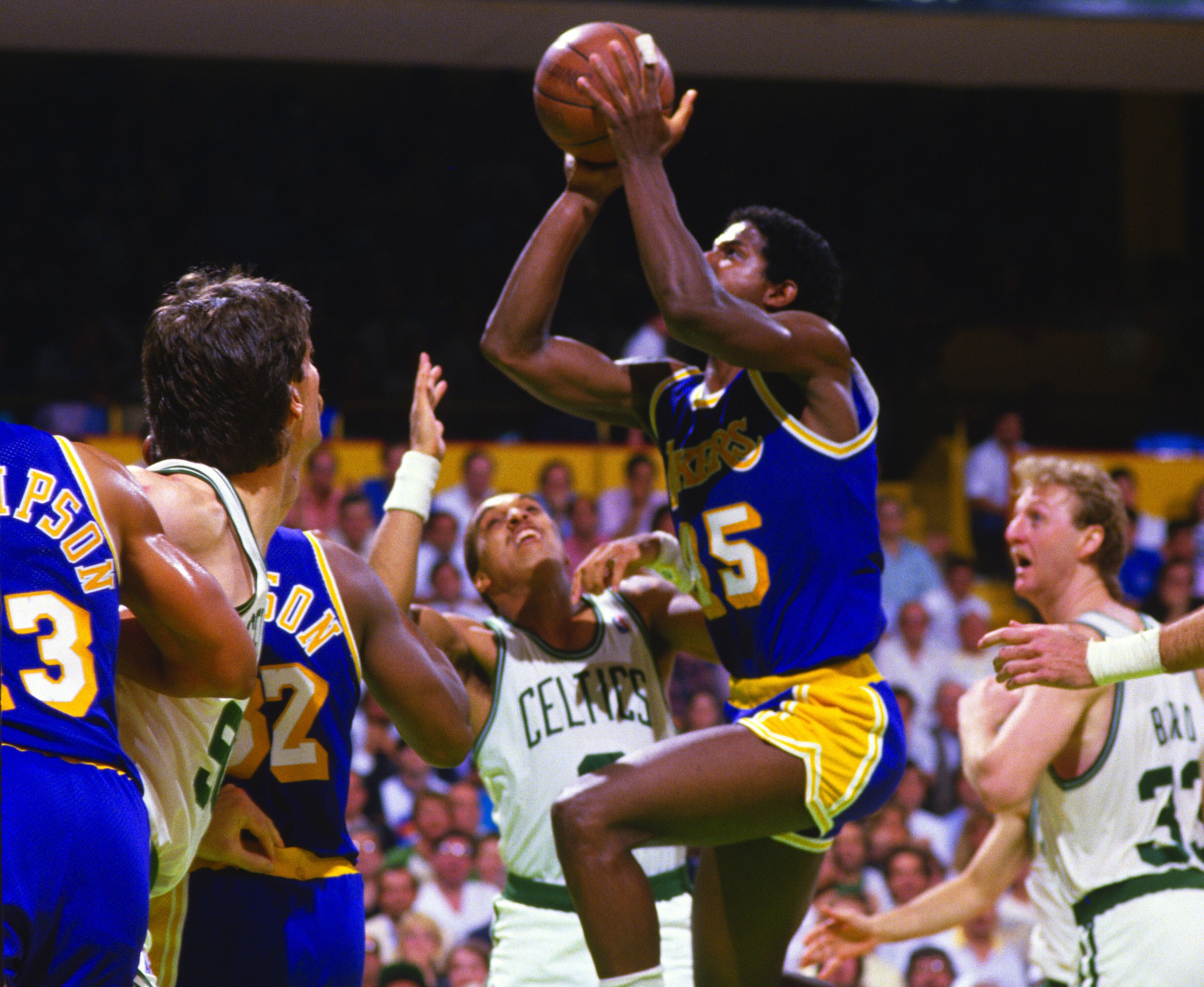 A.C. Green of the Los Angeles Lakers in action against the Boston Celtics during the 1987 NBA Finals.