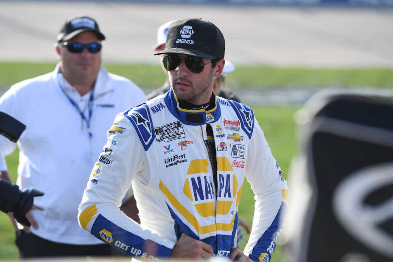 Chase Elliott looks on at Nashville SuperSpeedway.