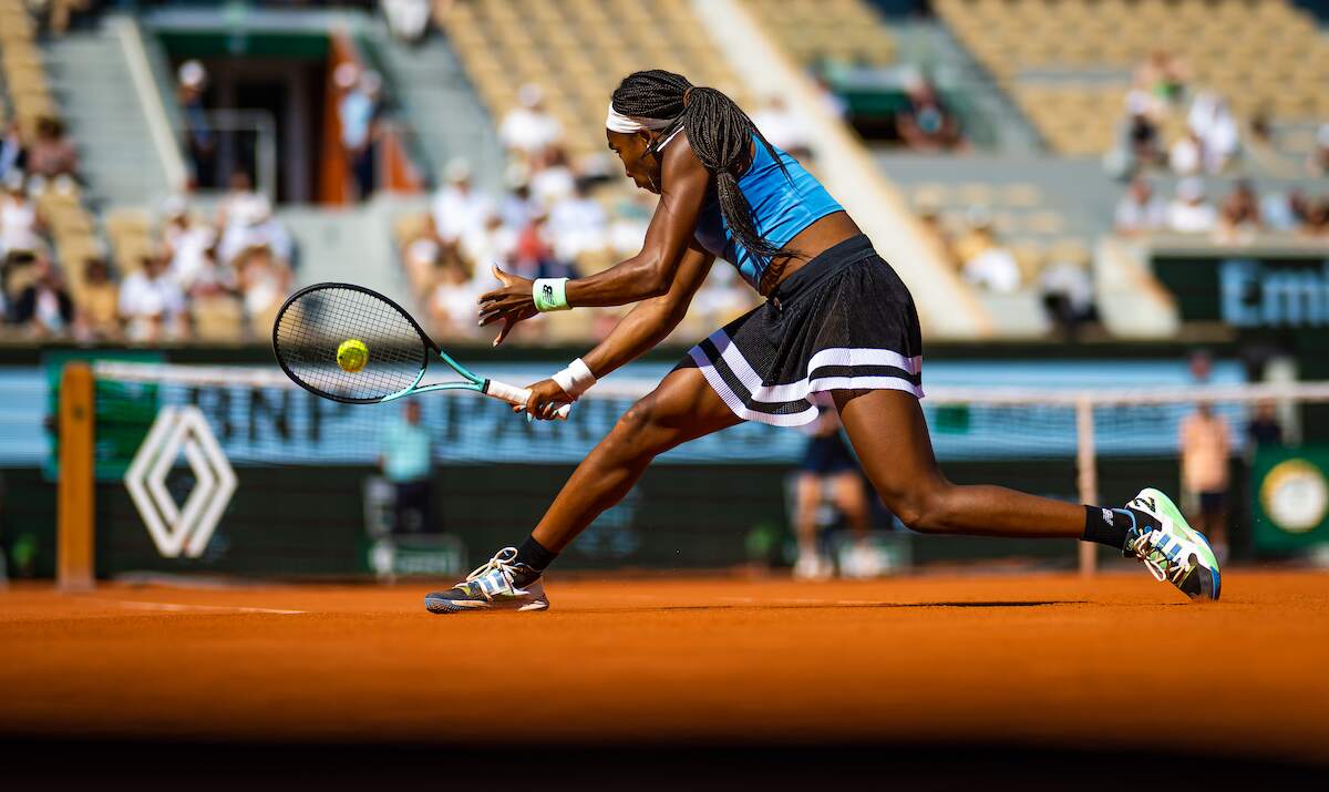 Coco Gauff in action against Anna Karolina Schmiedlova of Slovakia during the French Open 2023