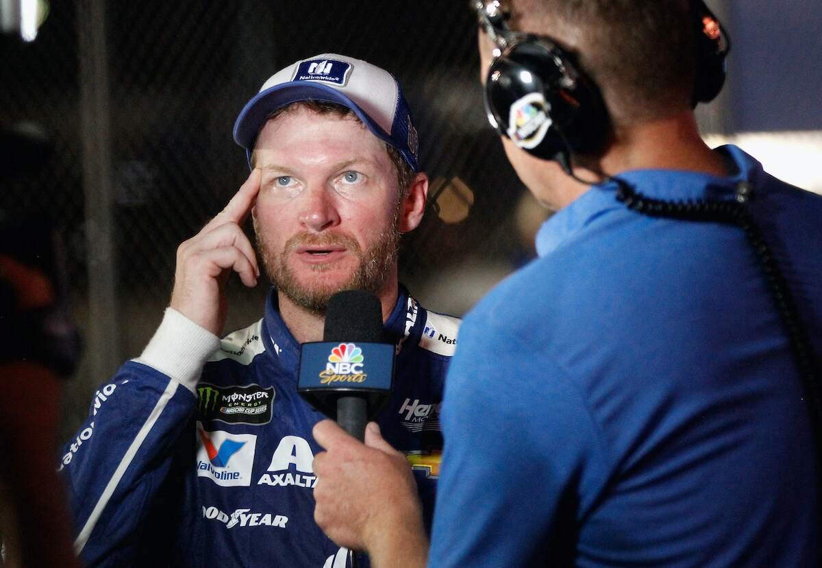 NASCAR driver Dale Earnhardt Jr. speaks to the media after a race